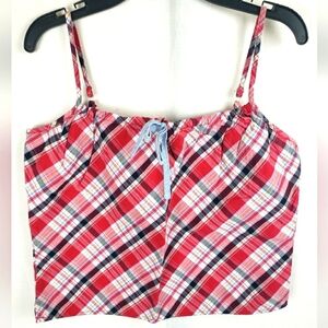 OCI Red Multicolored Spagetti Strap Cotton Cropped Shirt Sz M